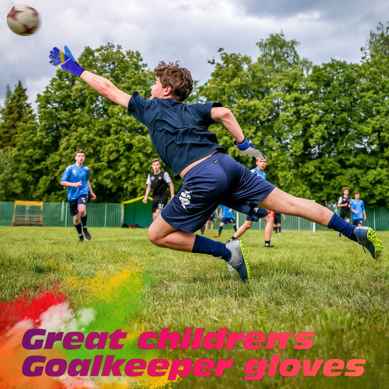 Sportout قفازات حارس مرمى للأطفال من سبورت آوت، قفازات حارس كرة القدم مع حماية مزدوجة للمعصم ومواد لاتكس مقاومة للانزلاق والارتداء لمنع الإصابات - Image 5